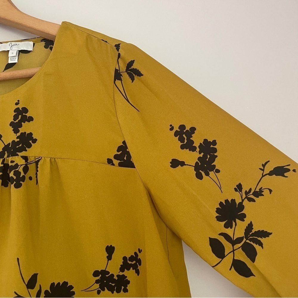 Joie Awilda Floral Bell Sleeve Blouse Mustard Black Small - Picture 7 of 9